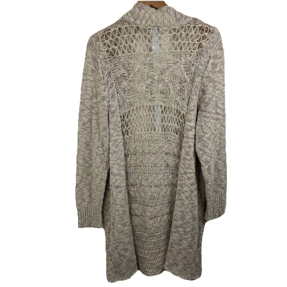 Lucky Brand Open Knit Crochet Duster Cardigan Womens 2XB Tan Boho Western - Picture 2 of 4